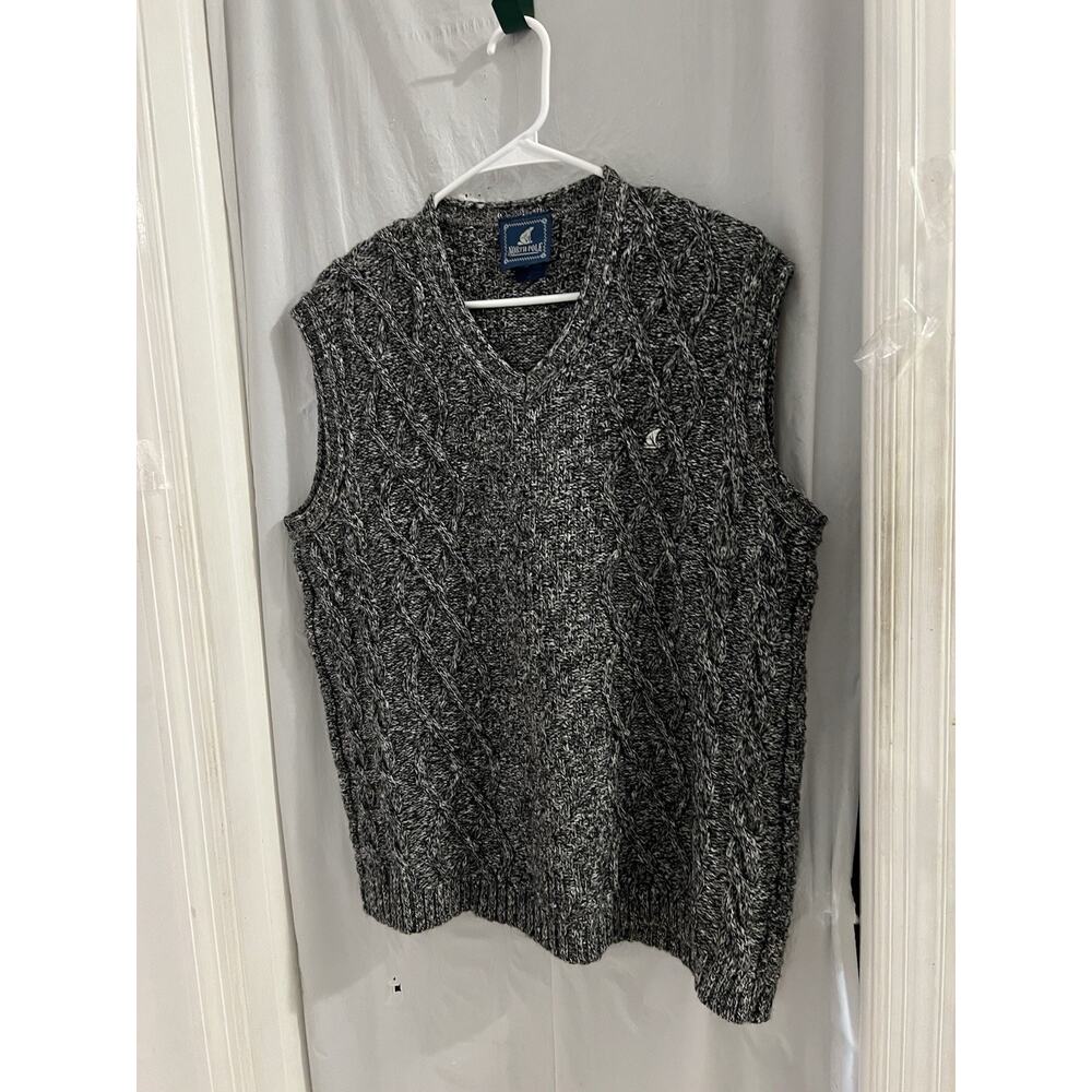 North Pole Made In Italy Black White Marled Wool Blend Men’s Sweater Vest Sz Xl